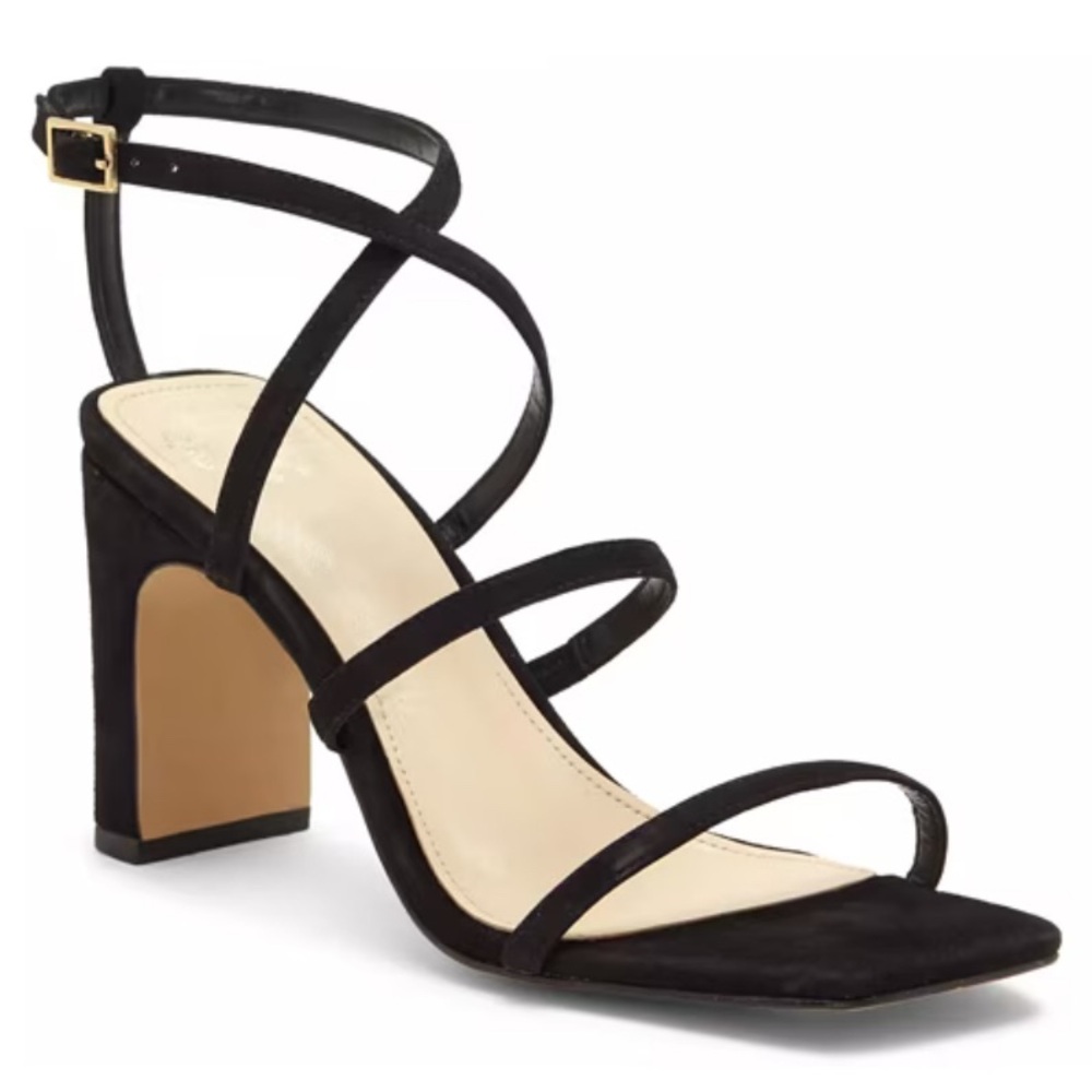 Vince Camuto Black Strappy 90s Inspired Sandals Suede Leather Women’s 8.5